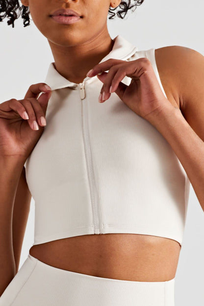 Zip Up Collared Cropped Sports Top