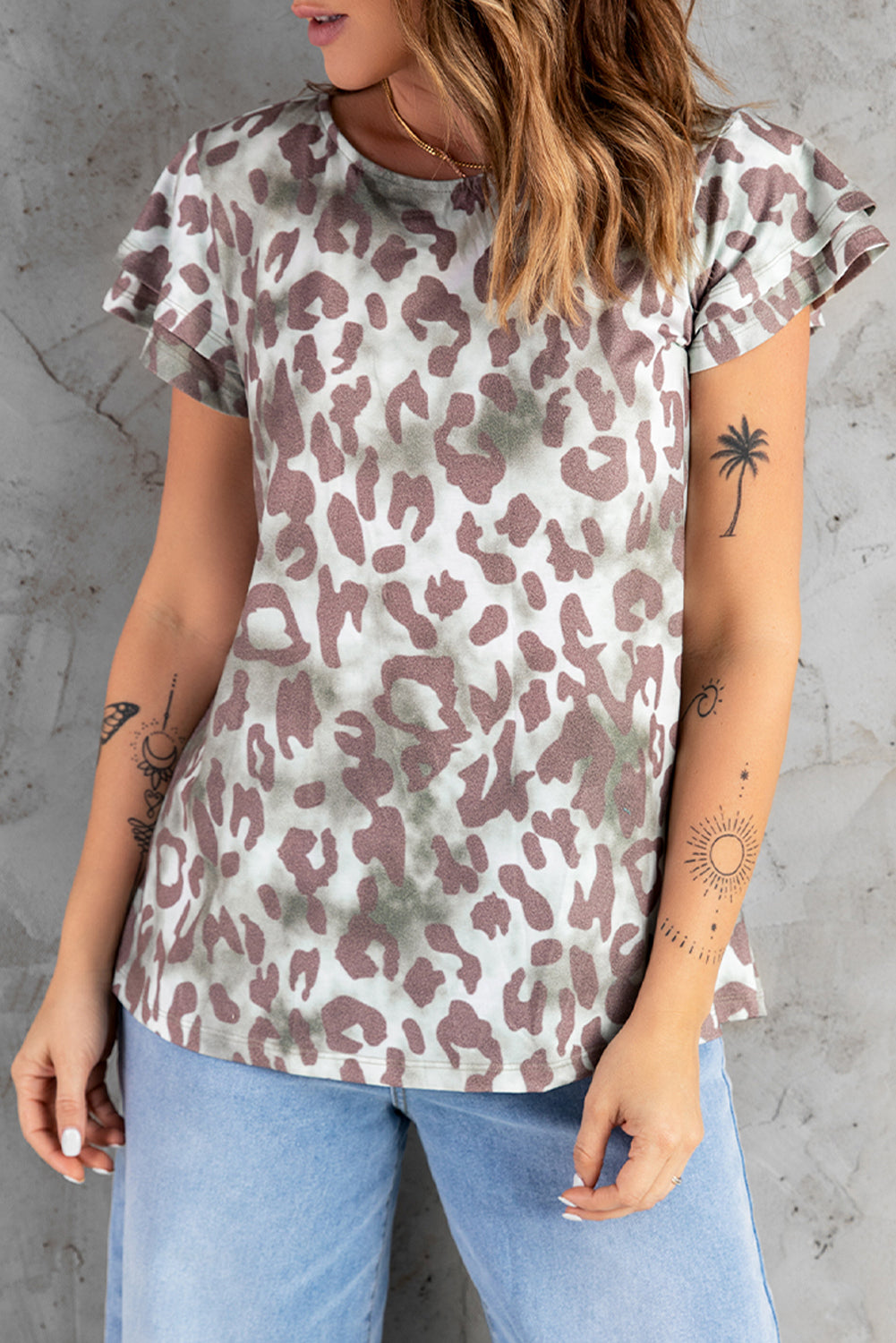 Leopard Print Round Neck Tee