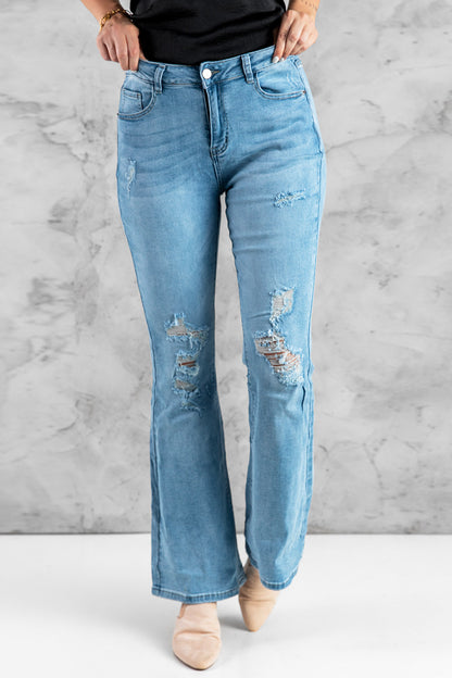 Distressed Bootcut Jeans with Pockets