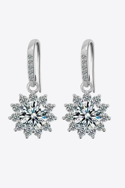 2 Carat Moissanite Floral Platinum-Plated Drop Earrings