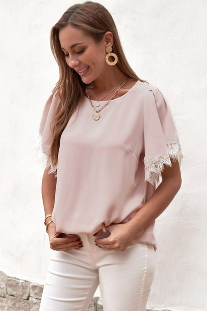 Satin Lace Flutter Sleeve Top