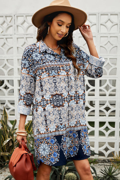 Printed Dropped Shoulder Mini Shirt Dress