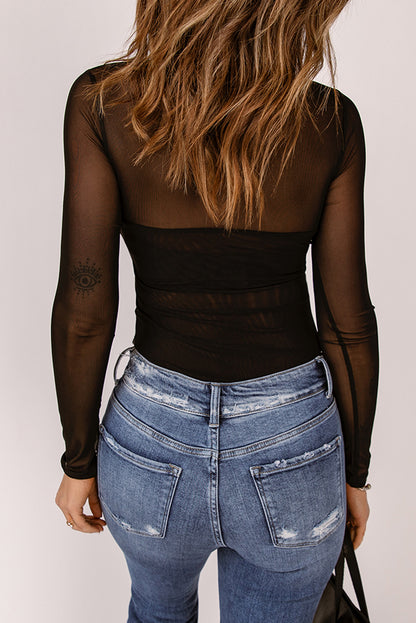 Spliced Lace Sweetheart Neck Bodysuit