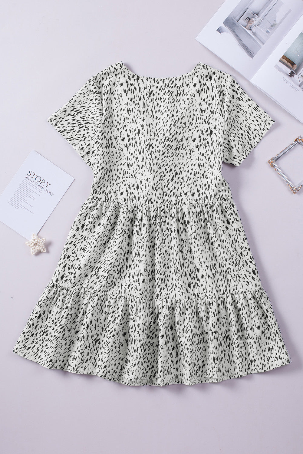 Printed Tie Front Tiered Mini Dress