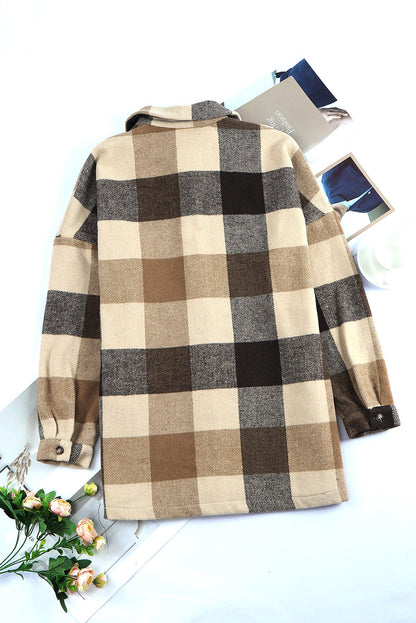 Plaid Dropped Shoulder Pocketed Shirt Jacket