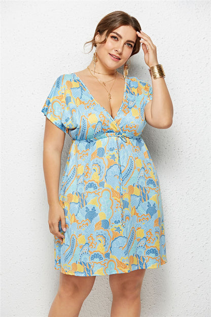 Printed Plunge Plus Size Dress