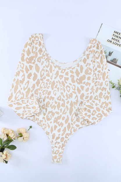 Leopard Print Cutout Scoop Neck Bodysuit