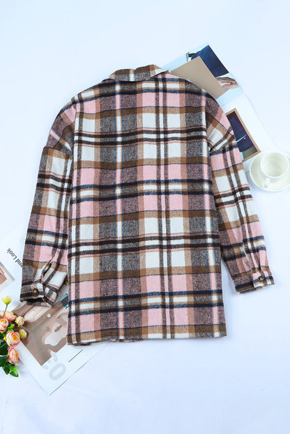 Plaid Dropped Shoulder Pocketed Shirt Jacket