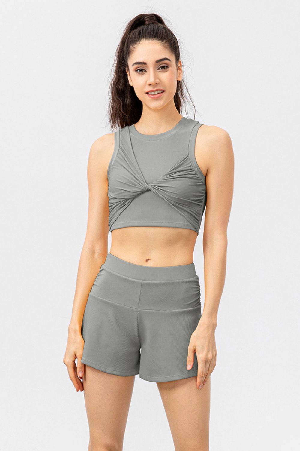 Twisted Front Round Neck Cropped Yoga Tank