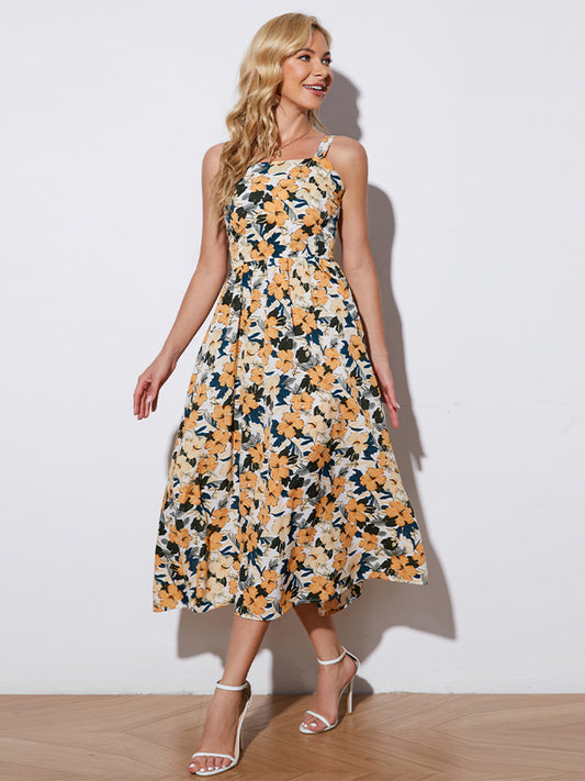 Floral Tie-Back Sleeveless Midi Dress