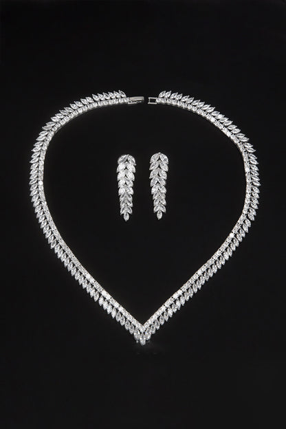 Cubic Zirconia Heart-Shaped Necklace and Dangle Earrings Set