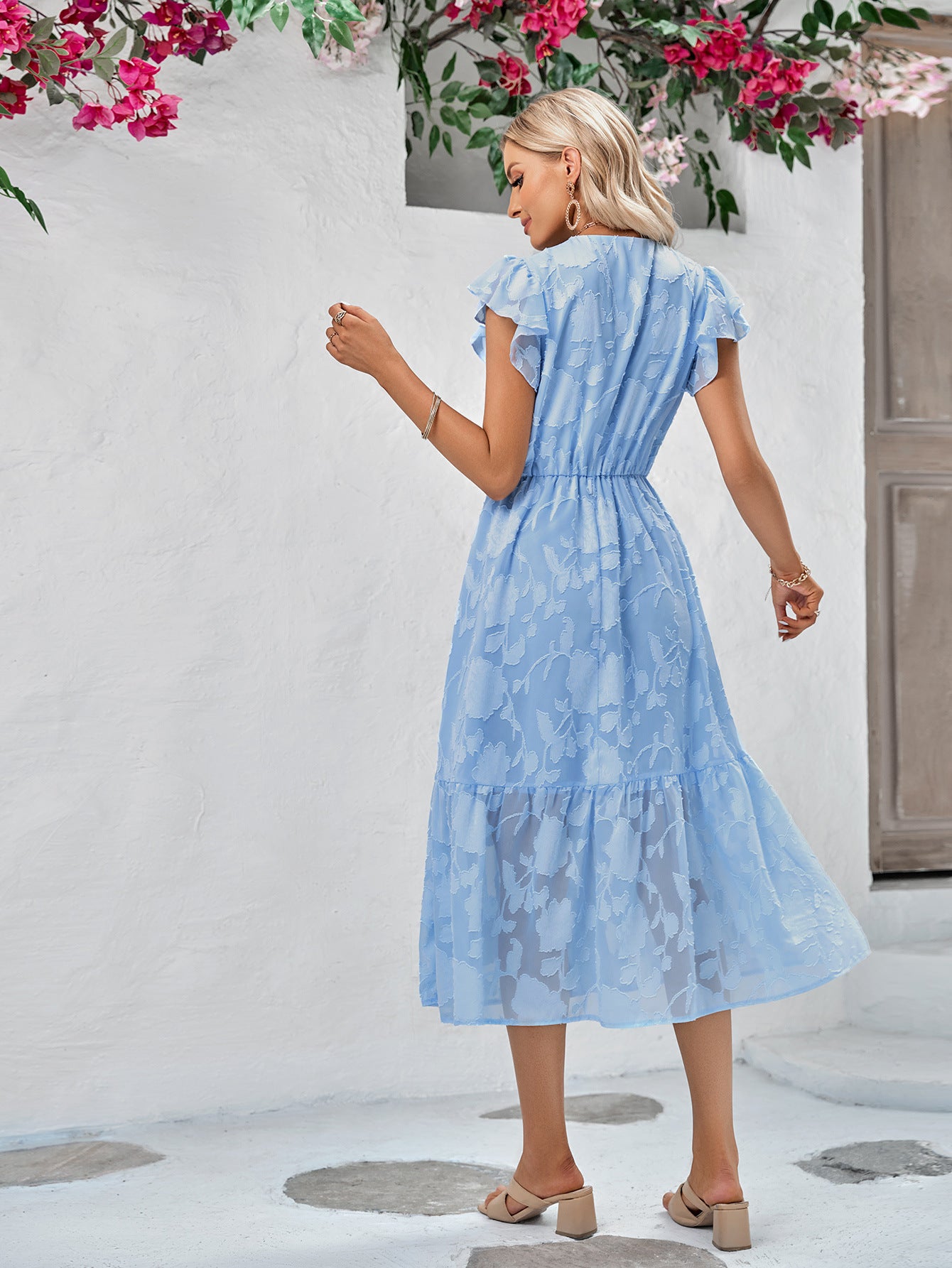 Floral Surplice Flutter Sleeve Dress