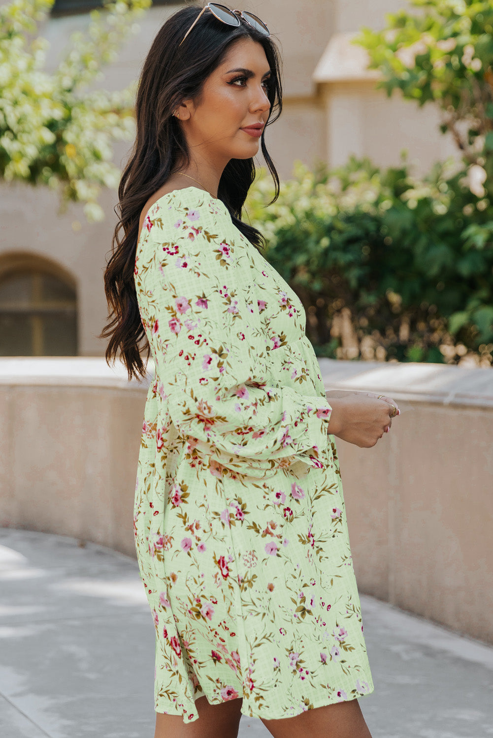 Floral Square Neck Empire Waist Dress