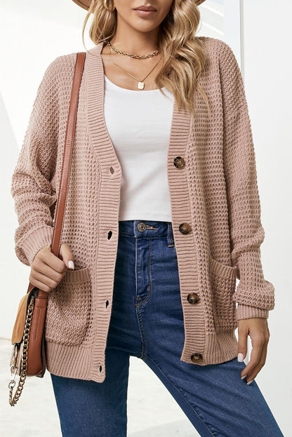 Drop Shoulder Button Down Pocketed Cardigan