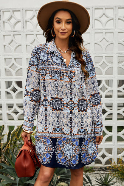 Printed Dropped Shoulder Mini Shirt Dress