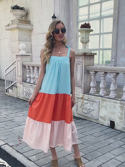 Color Block Tie-Shoulder Sleeveless Dress