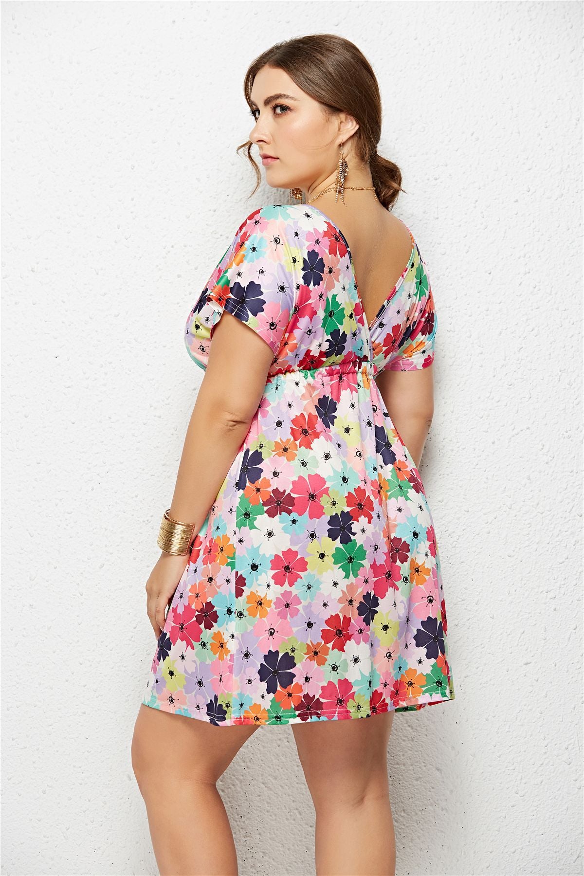 Printed Plunge Plus Size Dress