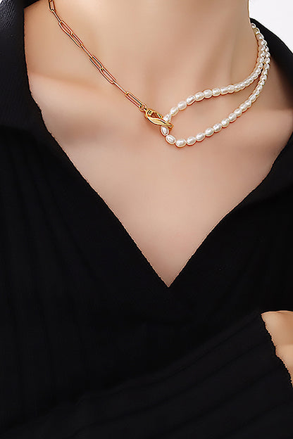 Half Pearl Half Chain Necklace