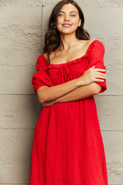 Ruffle Trim Square Neck Midi Dress