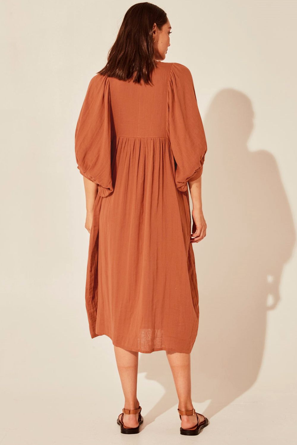 Tie Neck Lantern Sleeve Midi Dress