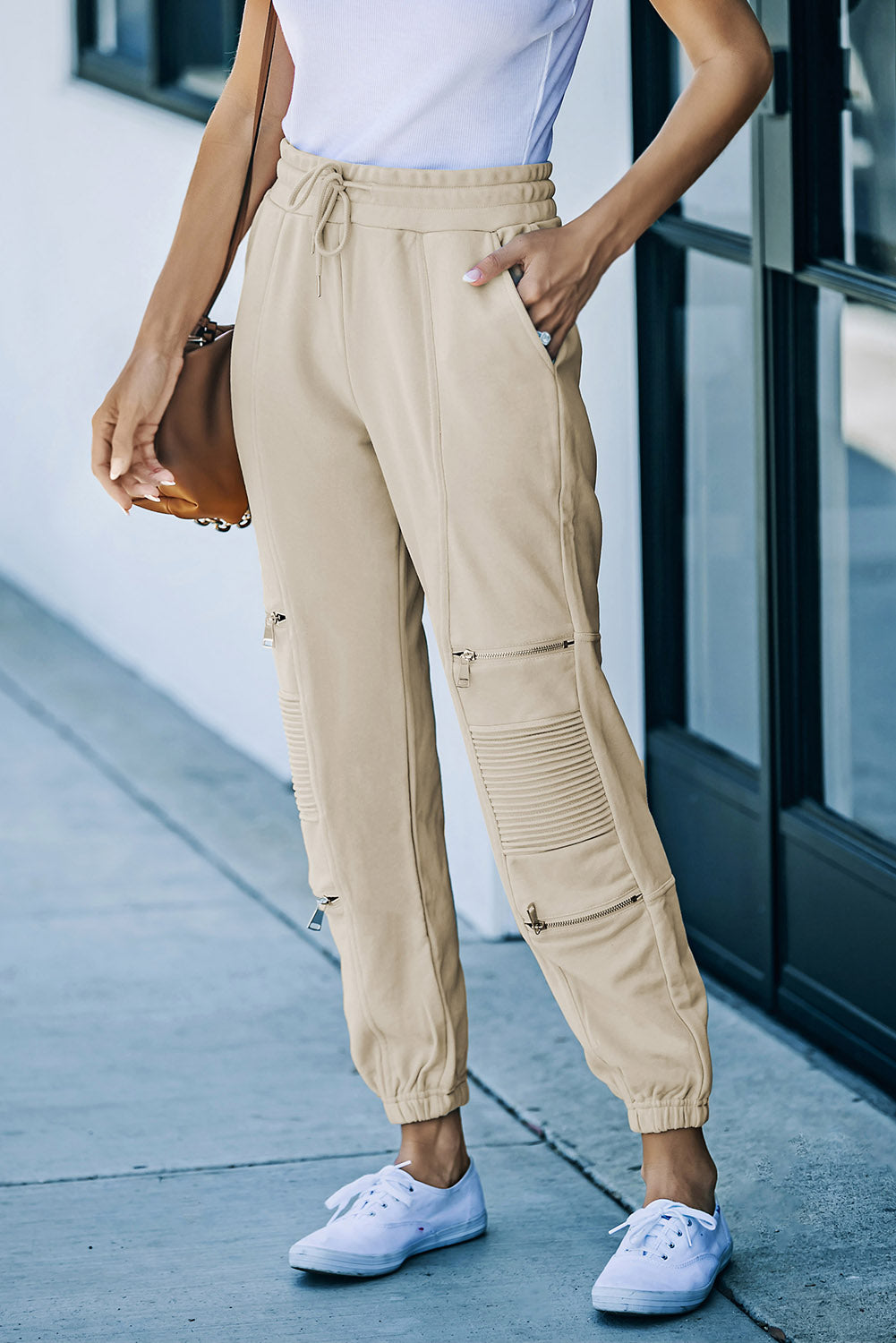 Drawstring Zipper Detail Joggers with Pockets