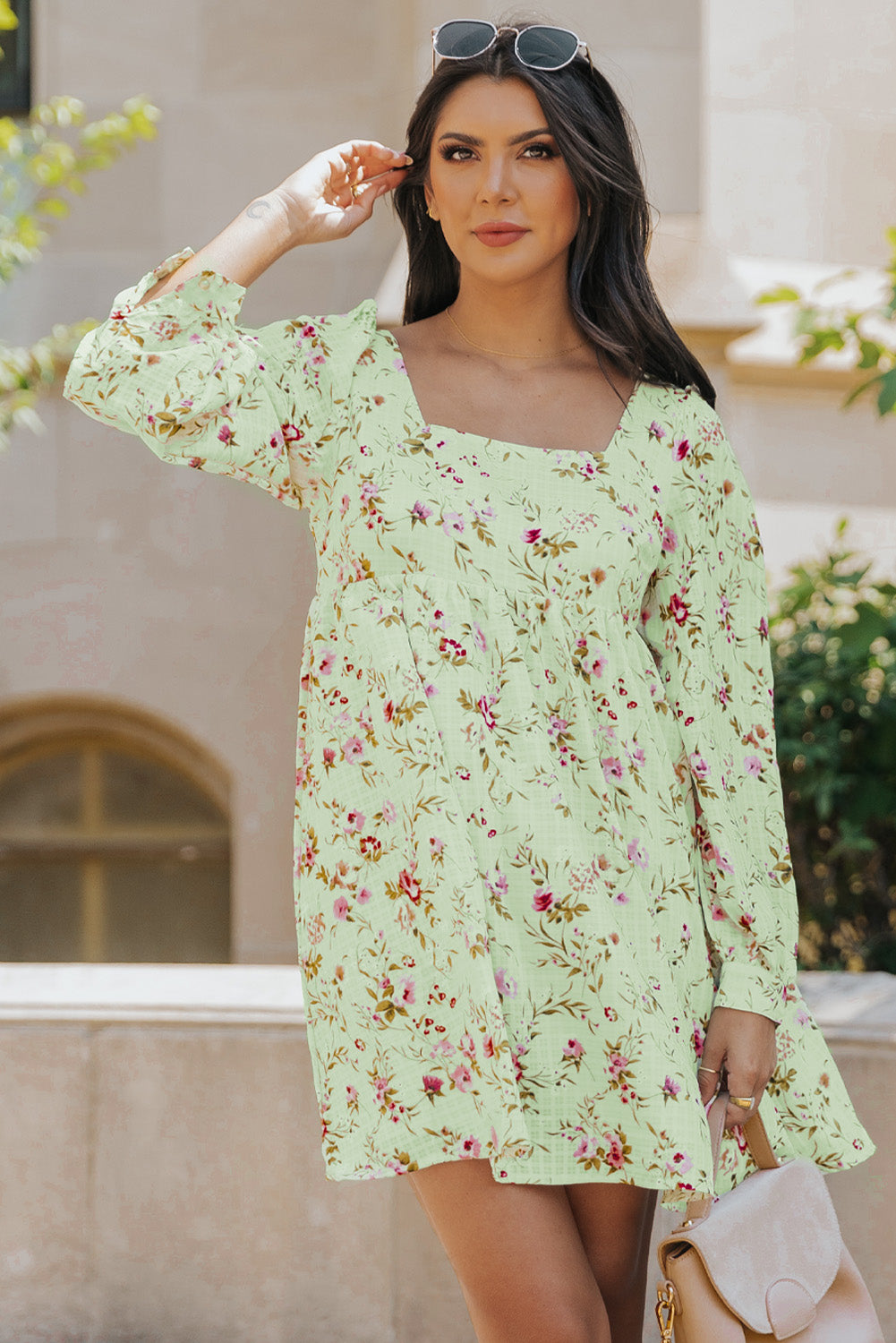 Floral Square Neck Empire Waist Dress