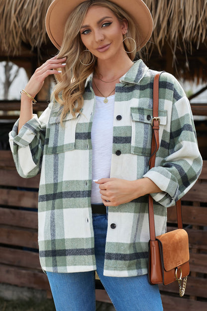 Plaid Dropped Shoulder Pocket Shacket