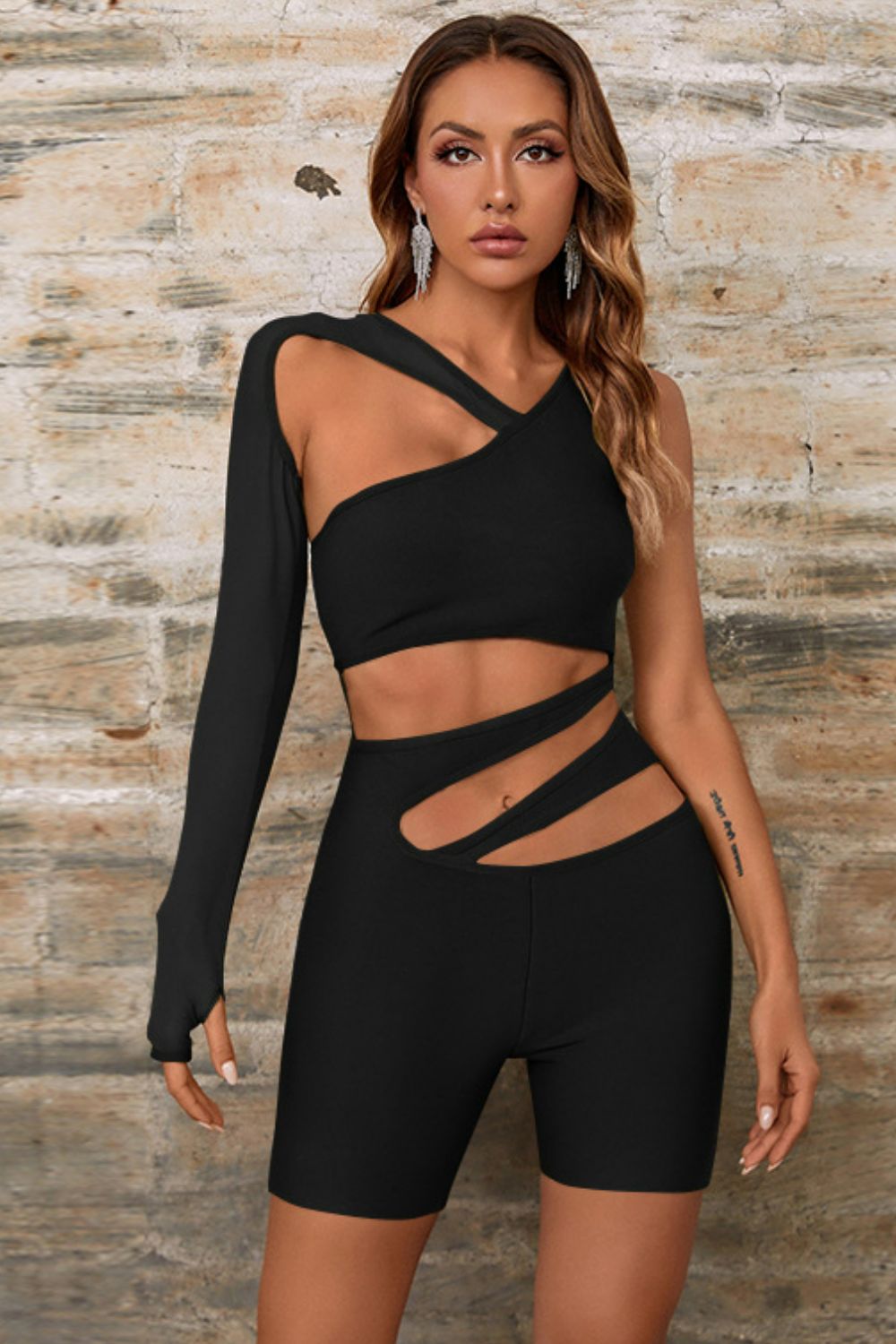 Asymmetrical Neck Cutout Romper