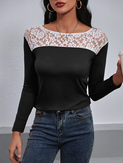 Lace Spliced Long Sleeve Tee