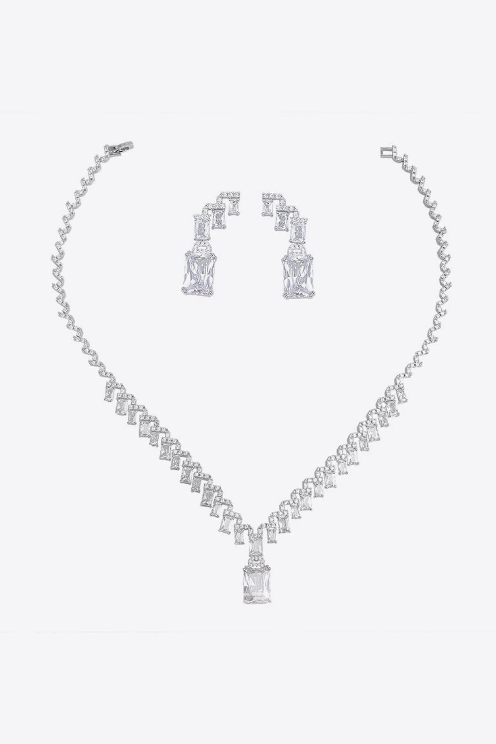 Platinum-Plated Cubic Zirconia Necklace and Drop Earrings Set