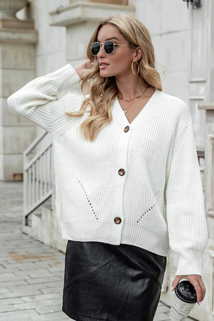Button Front Dropped Shoulder Cardigan