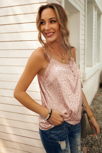 Leopard Spaghetti Straps Buttoned Tank