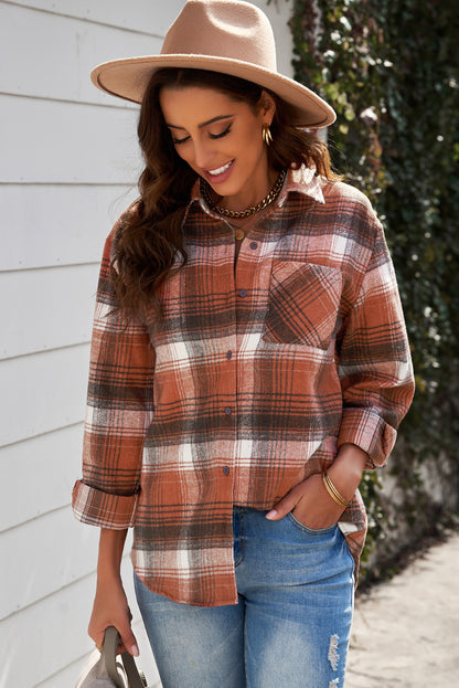 Plaid Button Front Curved Hem Shirt