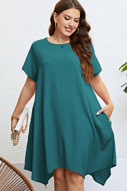 Plus Size Round Neck Handkerchief Hem Dress