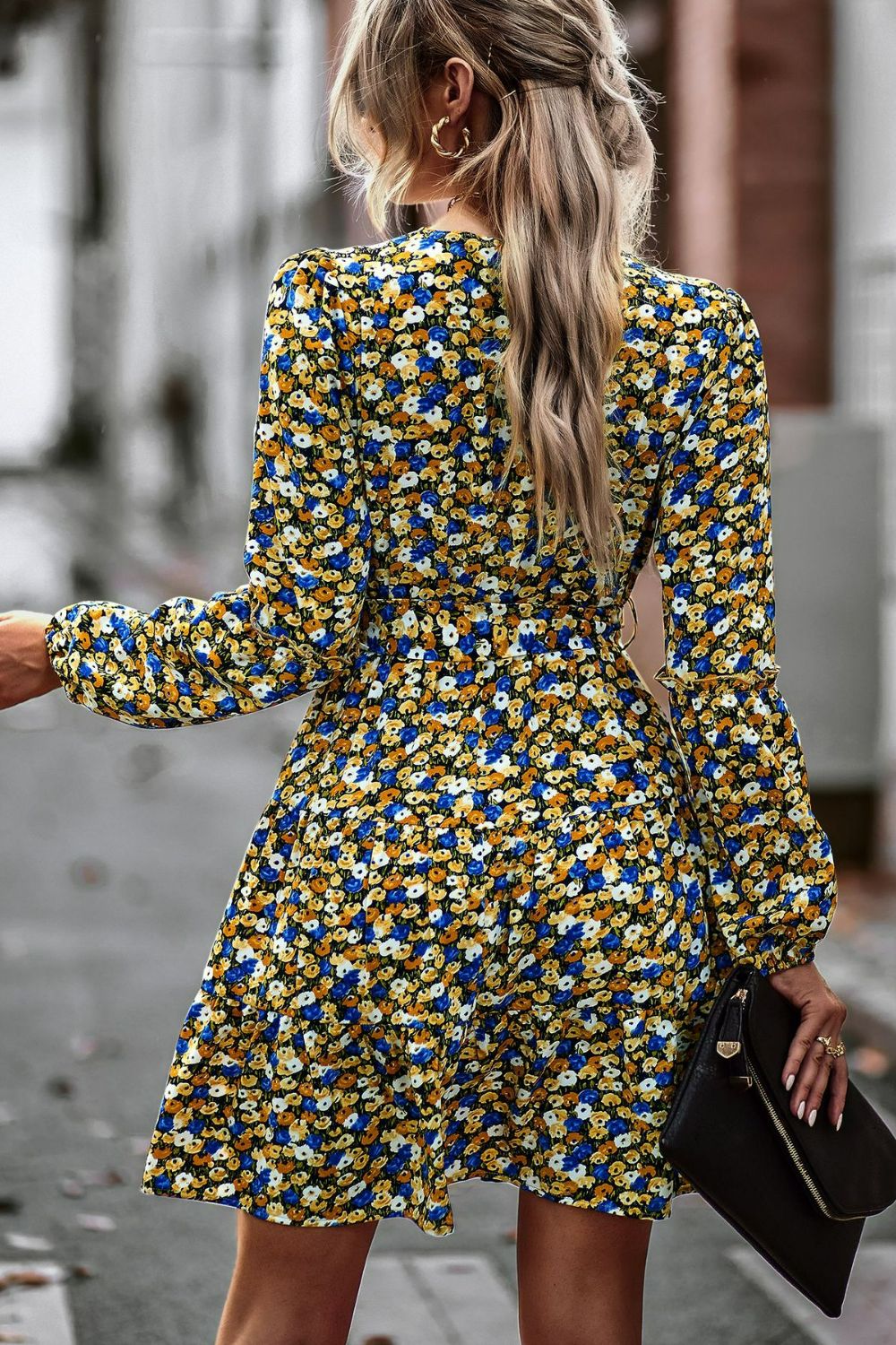 Floral Belted Puff Sleeve Mini Dress