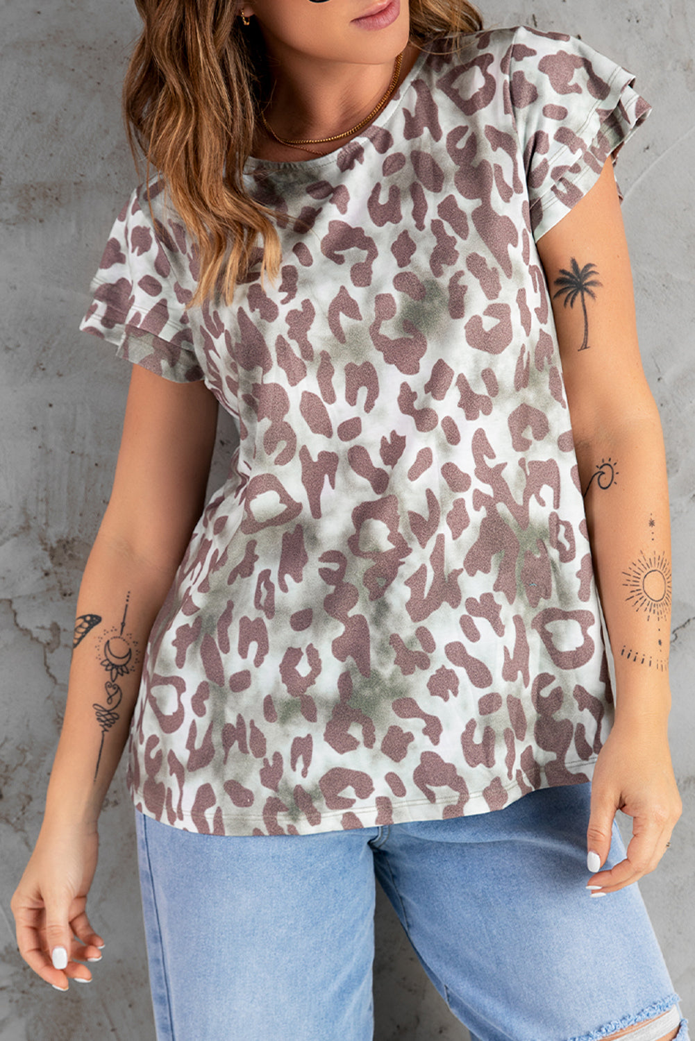 Leopard Print Round Neck Tee