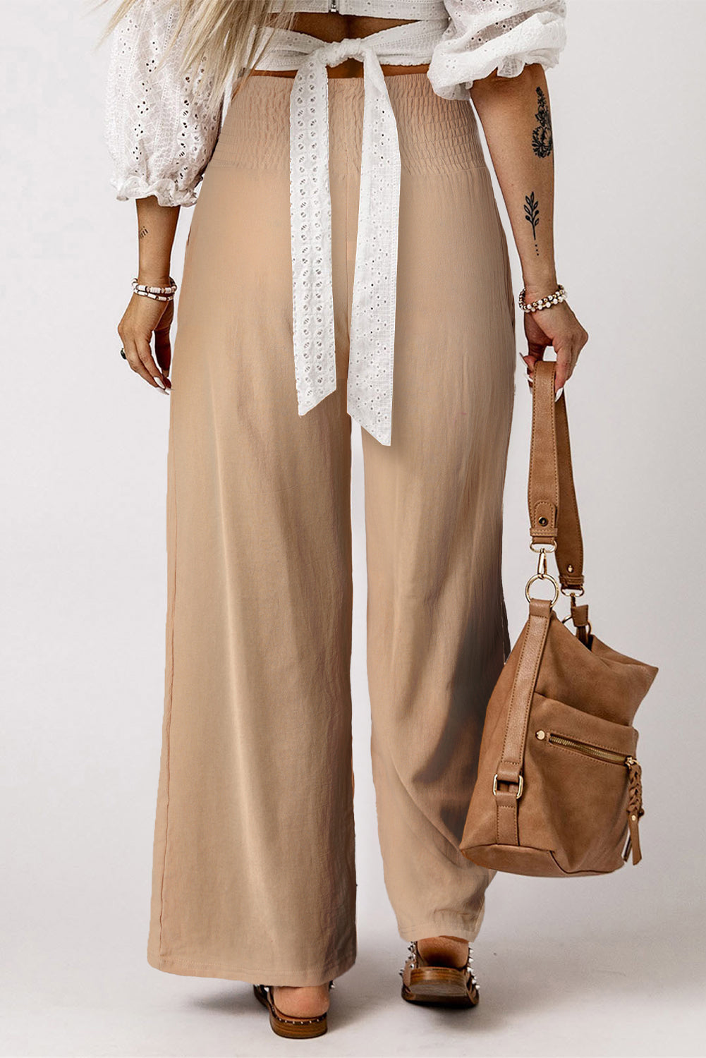 Smocked High Waist Wide Leg Pants