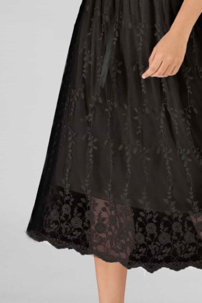 Scalloped Lace Half Sleeve Midi Dress