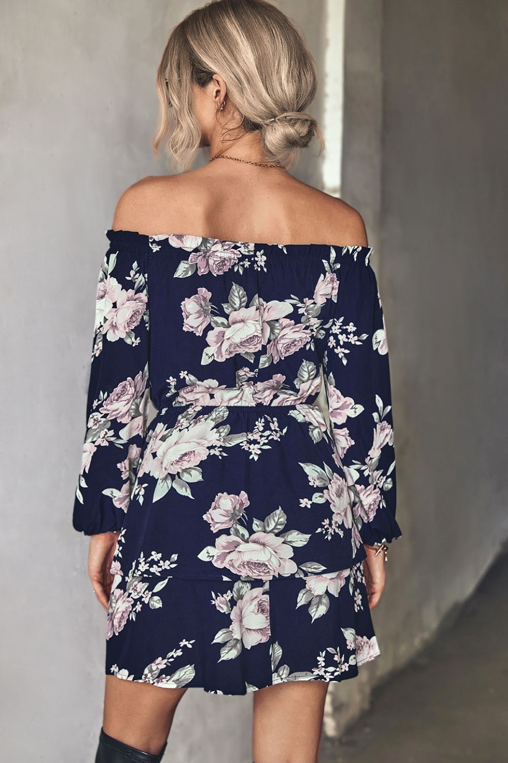 Floral Off-Shoulder Layered Mini Dress