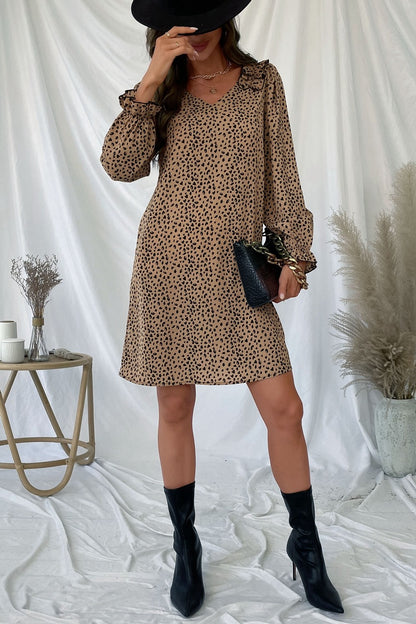 Leopard Frill Trim V-Neck Dress