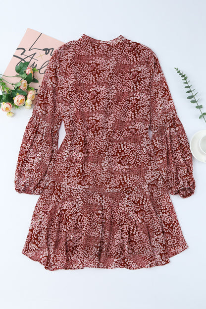 Floral Buttoned Puff Sleeve Tiered Dress