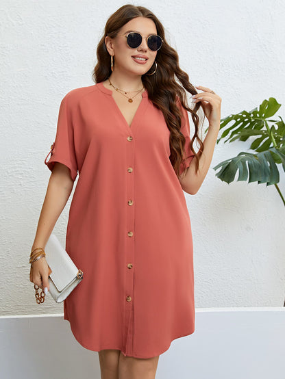 Plus Size Buttoned Notched Neck Shirt Dress