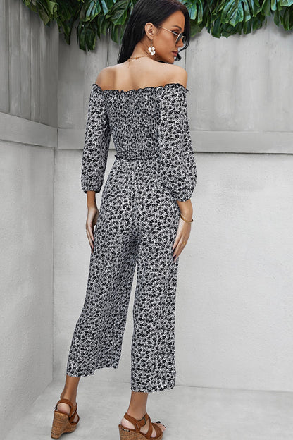 Ditsy Floral Off-Shoulder Wide Leg Jumpsuit