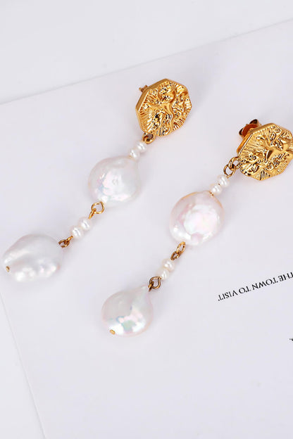 Textured Gold-Plated Pearl Drop Earrings