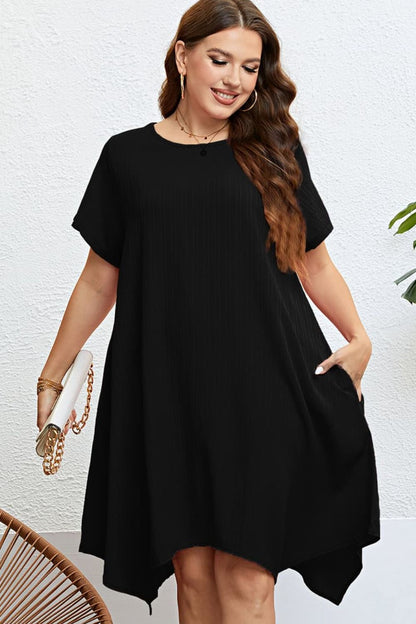 Plus Size Round Neck Handkerchief Hem Dress