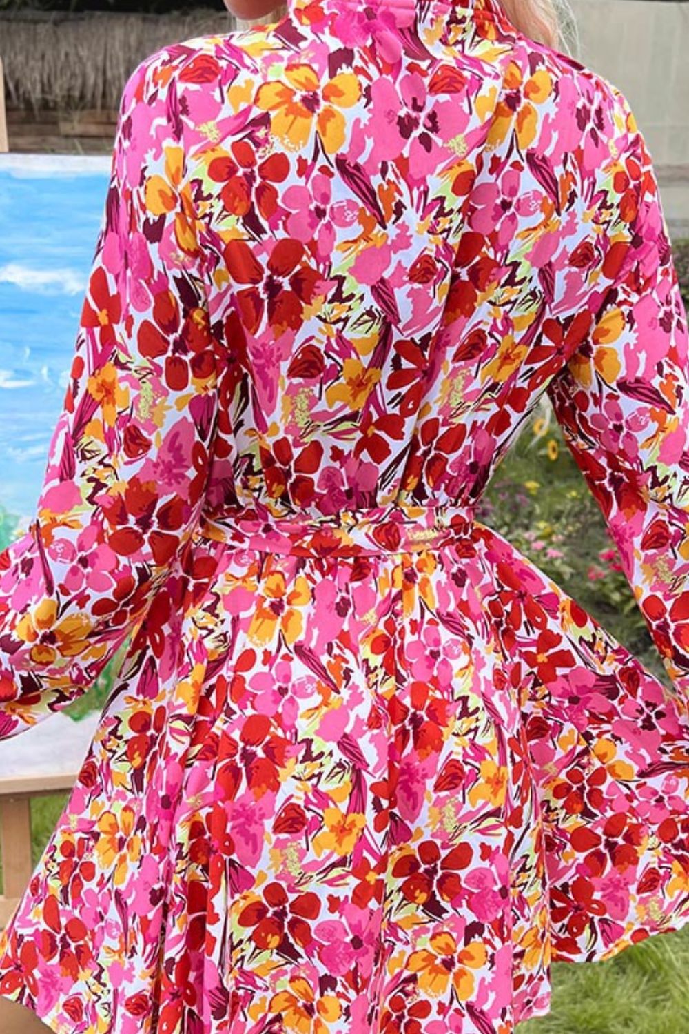 Floral Tie-Waist Tie-Neck Long Sleeve Dress