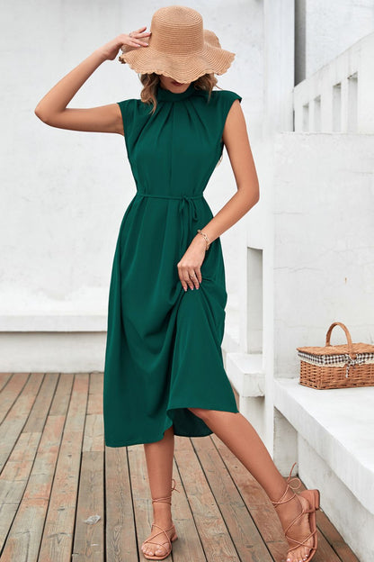 Mock Neck Tied Cap Sleeve Dress