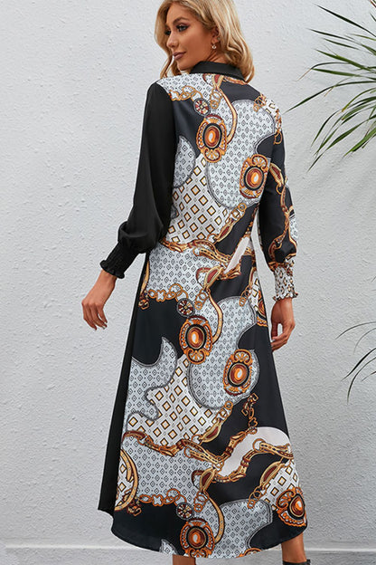 Printed Long Sleeve Collared Dress