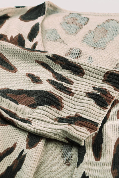 Leopard Bell Sleeve Open Front Knit Cardigan