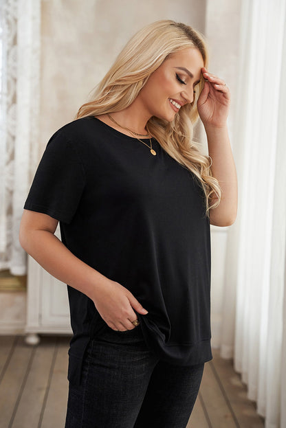 Plus Size Side Slit Round Neck T-Shirt